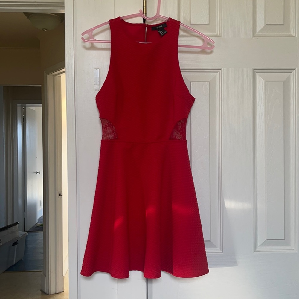Small, Red forever 21 dress with see-through back and sides.